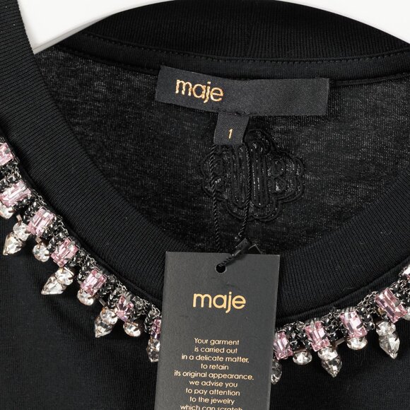 Maje Noir Jersey T-shirt with Diamanté - Picture 8 of 13